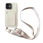 For iPhone 11 Card Slot Liquid Silicone Phone Case with Lanyard(White)