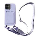 For iPhone 11 Card Slot Liquid Silicone Phone Case with Lanyard(Light Purple)