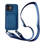 For iPhone 11 Card Slot Liquid Silicone Phone Case with Lanyard(Royal Blue)