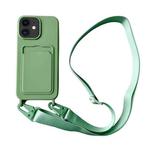 For iPhone 11 Card Slot Liquid Silicone Phone Case with Lanyard(Matcha Green)