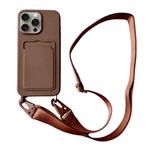 For iPhone 11 Pro Card Slot Liquid Silicone Phone Case with Lanyard(Coffee)