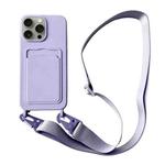 For iPhone 11 Pro Card Slot Liquid Silicone Phone Case with Lanyard(Light Purple)