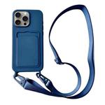 For iPhone 11 Pro Card Slot Liquid Silicone Phone Case with Lanyard(Royal Blue)