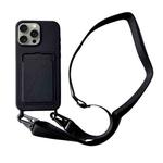 For iPhone 11 Pro Max Card Slot Liquid Silicone Phone Case with Lanyard(Black)