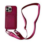 For iPhone 12 Pro Card Slot Liquid Silicone Phone Case with Lanyard(Wine Red)