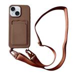 For iPhone 13 Card Slot Liquid Silicone Phone Case with Lanyard(Coffee)