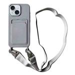 For iPhone 14 Card Slot Liquid Silicone Phone Case with Lanyard(Grey)