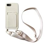 For iPhone SE 2022 / 2020 Card Slot Liquid Silicone Phone Case with Lanyard(White)