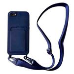 For iPhone SE 2022 / 2020 Card Slot Liquid Silicone Phone Case with Lanyard(Dark Blue)