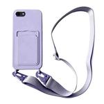 For iPhone SE 2022 / 2020 Card Slot Liquid Silicone Phone Case with Lanyard(Light Purple)