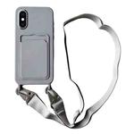 For iPhone XS / X Card Slot Liquid Silicone Phone Case with Lanyard(Grey)