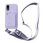 For iPhone XR Card Slot Liquid Silicone Phone Case with Lanyard(Light Purple)