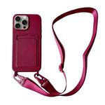 For iPhone 16 Pro Card Slot Liquid Silicone Phone Case with Lanyard(Wine Red)