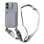 For iPhone 16 Plus Card Slot Liquid Silicone Phone Case with Lanyard(Grey)