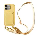 For iPhone 16 Plus Card Slot Liquid Silicone Phone Case with Lanyard(Yellow)