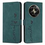 For Realme 12+ Skin Feel Heart Embossed Leather Phone Case with Long Lanyard(Green)
