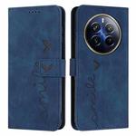 For Realme 12 Pro+ Skin Feel Heart Embossed Leather Phone Case with Long Lanyard(Blue)