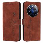 For Realme 12 Pro+ Skin Feel Heart Embossed Leather Phone Case with Long Lanyard(Brown)