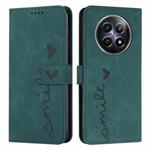 For Realme 12 5G Skin Feel Heart Embossed Leather Phone Case with Long Lanyard(Green)