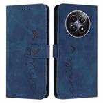 For Realme 12 5G Skin Feel Heart Embossed Leather Phone Case with Long Lanyard(Blue)
