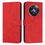 For Realme 12 5G Skin Feel Heart Embossed Leather Phone Case with Long Lanyard(Red)