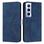 For Realme C65 4G Skin Feel Heart Embossed Leather Phone Case with Long Lanyard(Blue)