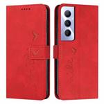 For Realme C65 4G Skin Feel Heart Embossed Leather Phone Case with Long Lanyard(Red)