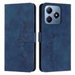 For Realme C63 Skin Feel Heart Embossed Leather Phone Case with Long Lanyard(Blue)