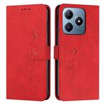 For Realme C63 Skin Feel Heart Embossed Leather Phone Case with Long Lanyard(Red)