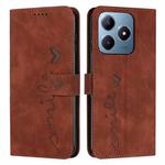 For Realme C63 Skin Feel Heart Embossed Leather Phone Case with Long Lanyard(Brown)