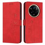 For Realme 14 Pro+ Skin Feel Heart Embossed Leather Phone Case with Long Lanyard(Red)