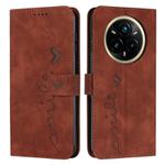 For Realme 14 Pro Skin Feel Heart Embossed Leather Phone Case with Long Lanyard(Brown)