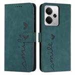 For Realme 14 / P3 5G / 14T 5G Skin Feel Heart Embossed Leather Phone Case with Long Lanyard(Green)