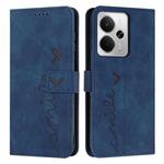 For Realme 14 / P3 5G / 14T 5G Skin Feel Heart Embossed Leather Phone Case with Long Lanyard(Blue)
