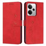 For Realme 14 / P3 5G / 14T 5G Skin Feel Heart Embossed Leather Phone Case with Long Lanyard(Red)