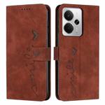 For Realme 14 / P3 5G / 14T 5G Skin Feel Heart Embossed Leather Phone Case with Long Lanyard(Brown)