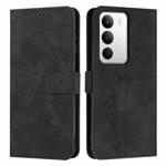 For Realme C71 4G Skin Feel Heart Embossed Leather Phone Case with Long Lanyard(Black)