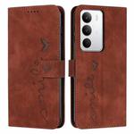 For Realme C71 4G Skin Feel Heart Embossed Leather Phone Case with Long Lanyard(Brown)