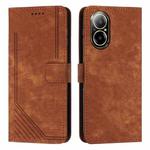 For Realme C67 4G Global Skin Feel Stripe Pattern Leather Phone Case with Long Lanyard(Brown)
