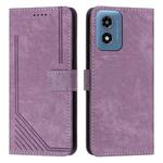 For Motorola Moto G04/G24 Skin Feel Stripe Pattern Leather Phone Case with Long Lanyard(Purple)