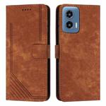 For Motorola Moto G34 5G Skin Feel Stripe Pattern Leather Phone Case with Long Lanyard(Brown)