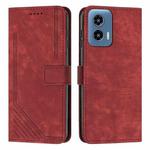 For Motorola Moto G34 5G Skin Feel Stripe Pattern Leather Phone Case with Long Lanyard(Red)