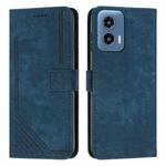 For Motorola Moto G34 5G Skin Feel Stripe Pattern Leather Phone Case with Long Lanyard(Blue)