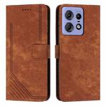 For Motorola Edge 50 Fusion Skin Feel Stripe Pattern Leather Phone Case with Long Lanyard(Brown)