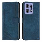 For Motorola Edge 50 Fusion Skin Feel Stripe Pattern Leather Phone Case with Long Lanyard(Blue)