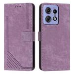 For Motorola Edge 50 Fusion Skin Feel Stripe Pattern Leather Phone Case with Long Lanyard(Purple)