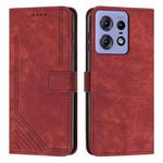 For Motorola Edge 50 Pro Skin Feel Stripe Pattern Leather Phone Case with Long Lanyard(Red)