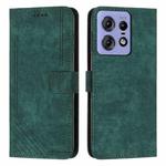 For Motorola Edge 50 Pro Skin Feel Stripe Pattern Leather Phone Case with Long Lanyard(Green)