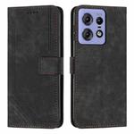 For Motorola Edge 50 Pro Skin Feel Stripe Pattern Leather Phone Case with Long Lanyard(Black)