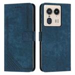 For Motorola Edge 50 Ultra Skin Feel Stripe Pattern Leather Phone Case with Long Lanyard(Blue)